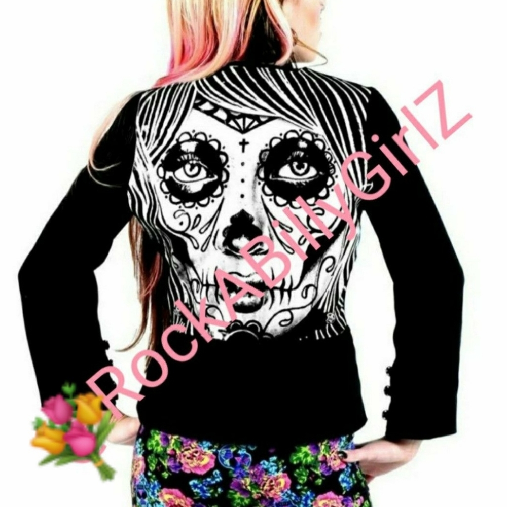 Too Fast Mureta Sugar Skull Jacket Gothic Black Lace Studs & Pentagram Buttons